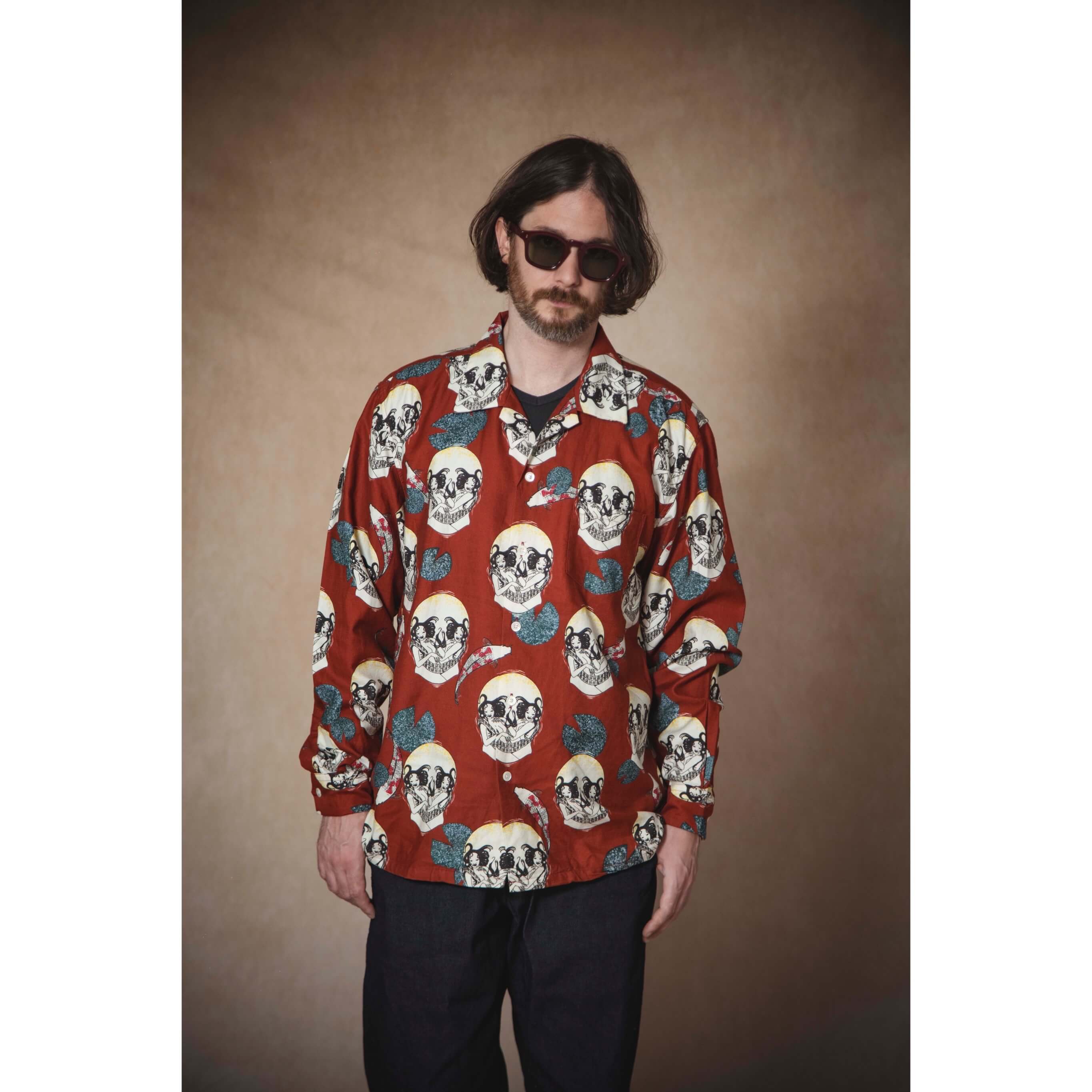 New name! ONLINE STORE / DRESS HIPPY/FACE TWO SKULL L/S SHIRT (RED)