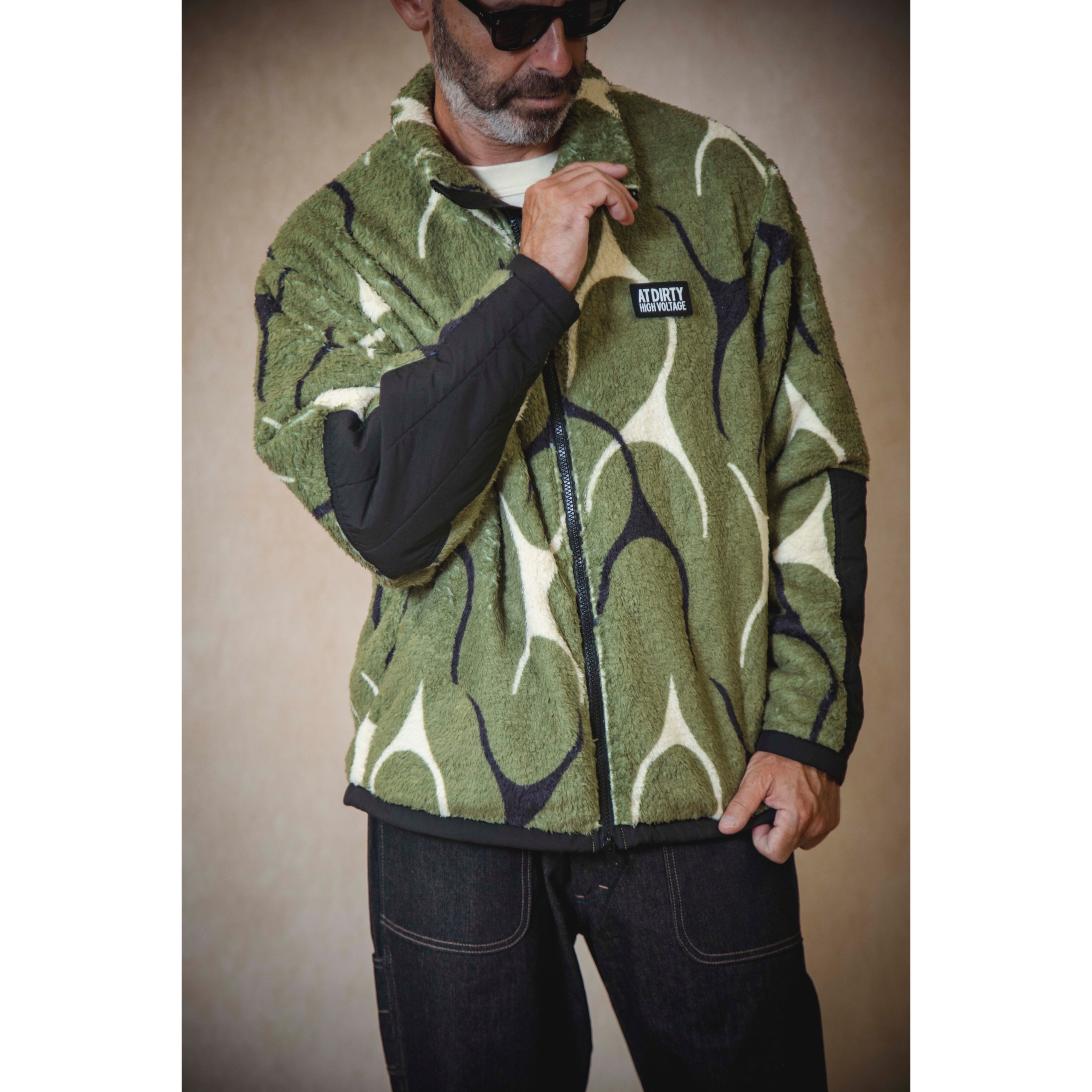 New name! ONLINE STORE / AT-DIRTY/FLAMES FLEECE JACKET (OLIVE)